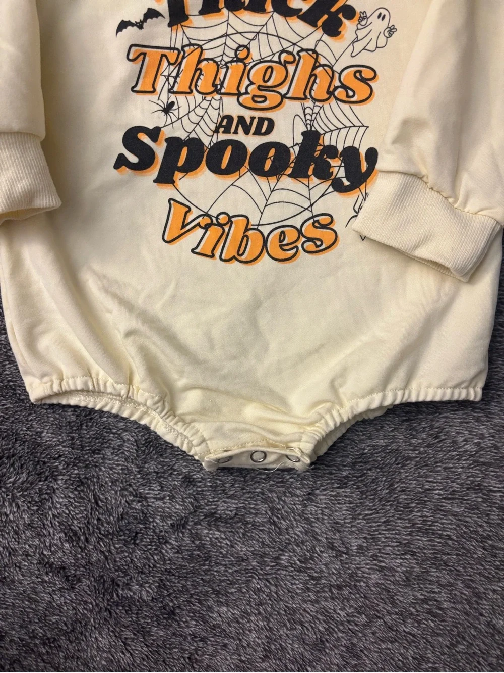 Infant Cream Long-Sleeve One-Piece with Orange & Black Halloween Graphic